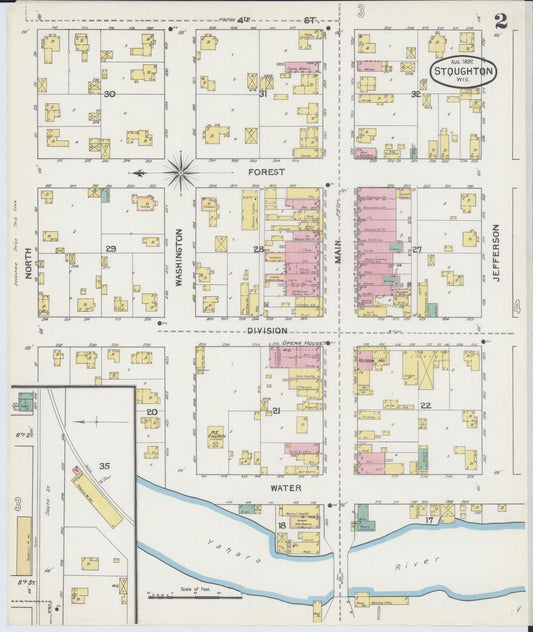 Sanborn Fire Insurance Map from Stoughton, Dane County, Wisconsin (1892), Sheet #0002 - Historic Sanborn Fire Insurance Map Print, vintage old map wall art, antique decor, genealogy gift, Wisconsin Wisconsin map