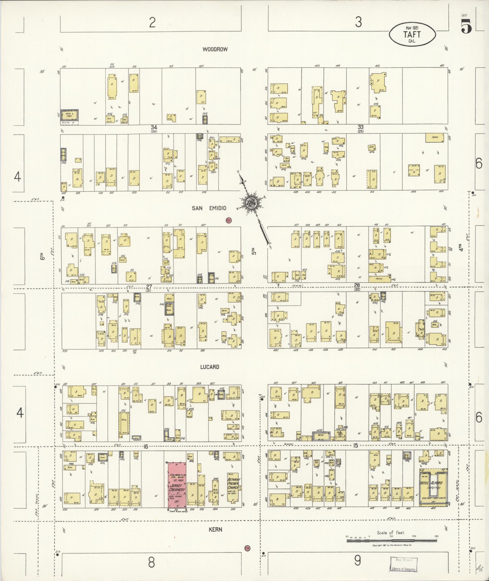 Sanborn Fire Insurance Map from Taft, Kern County, California (1921), Sheet #0005 - Complete Map Set gallery image, historic Sanborn map, vintage wall art, California California