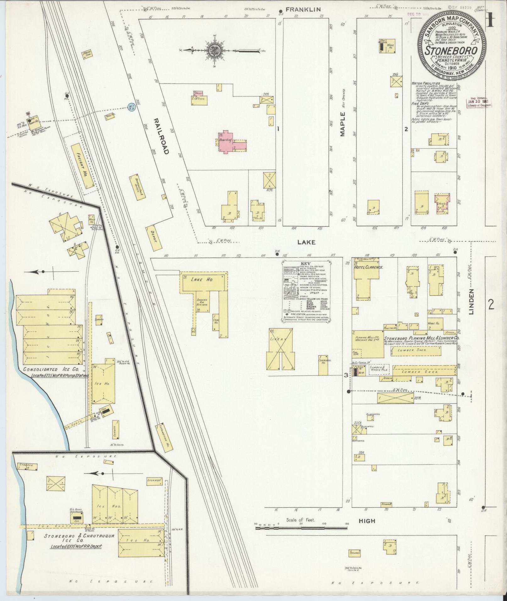 Sanborn Fire Insurance Map from Stoneboro, Mercer County, Pennsylvania (1910), Sheet #0001 - Complete Map Set gallery image, historic Sanborn map, vintage wall art, Pennsylvania Pennsylvania