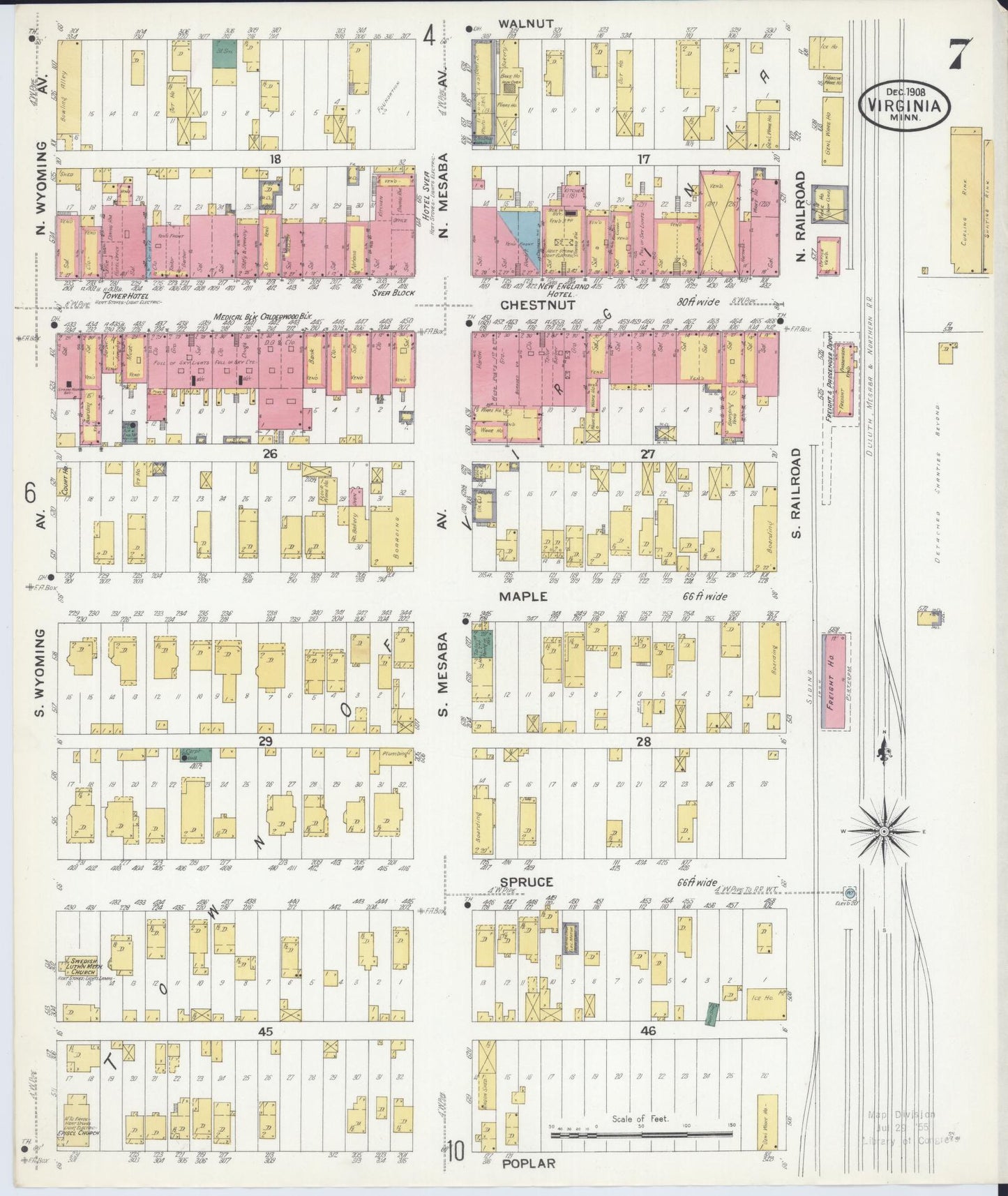 Sanborn Fire Insurance Map from Virginia, Saint Louis County, Minnesota (1908), Sheet #0007 - Complete Map Set gallery image, historic Sanborn map, vintage wall art, Minnesota Minnesota