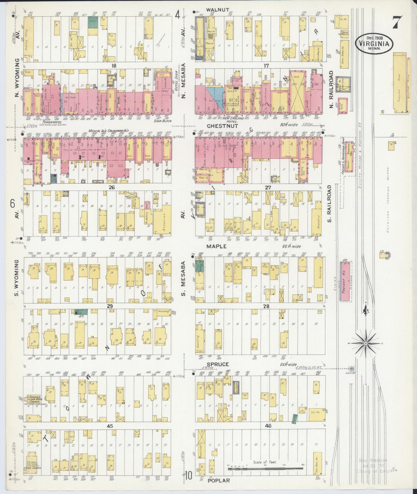 Sanborn Fire Insurance Map from Virginia, Saint Louis County, Minnesota (1908), Sheet #0007 - Complete Map Set gallery image, historic Sanborn map, vintage wall art, Minnesota Minnesota
