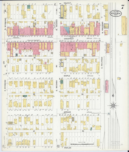 Sanborn Fire Insurance Map from Virginia, Saint Louis County, Minnesota (1908), Sheet #0007 - Complete Map Set gallery image, historic Sanborn map, vintage wall art, Minnesota Minnesota