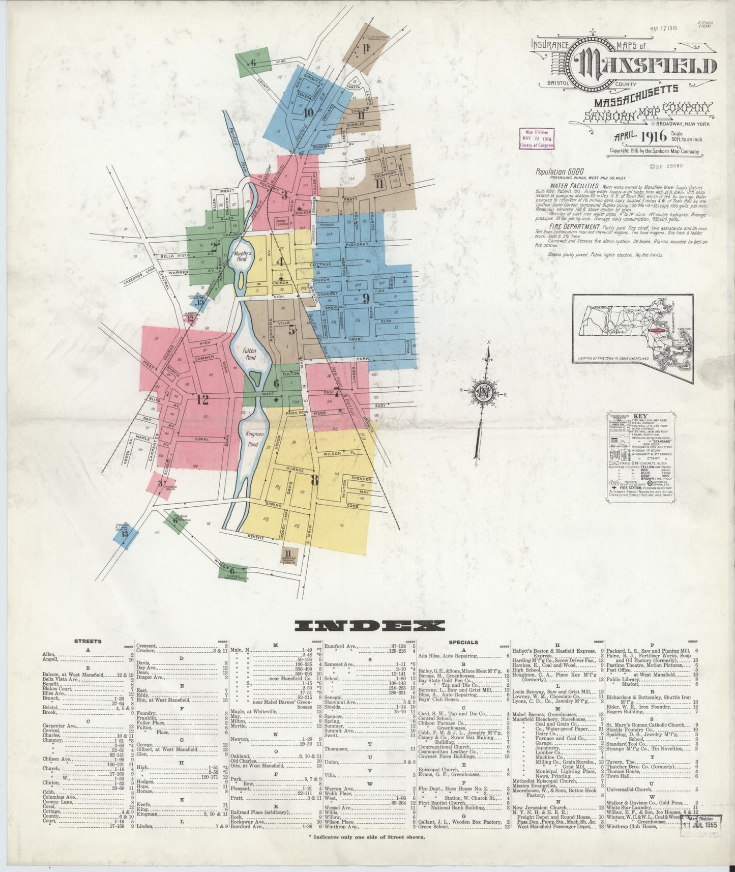 Sanborn Fire Insurance Map from Mansfield, Bristol County, Massachusetts (1916), Sheet #0001 - Complete Map Set gallery image, historic Sanborn map, vintage wall art, Massachusetts Massachusetts