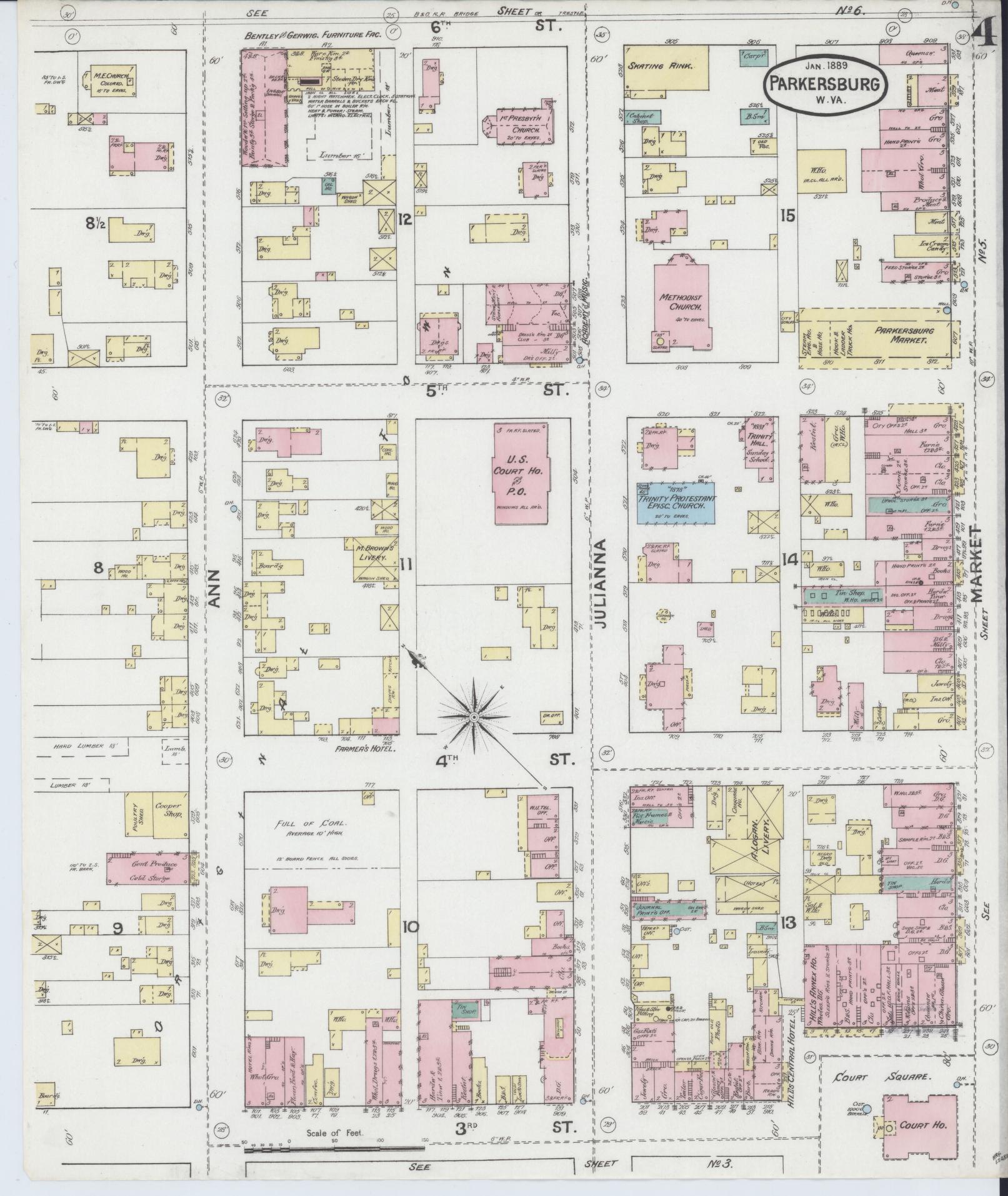 Sanborn Fire Insurance Map from Parkersburg, Wood County, West Virginia (1889), Sheet #0004 - Complete Map Set gallery image, historic Sanborn map, vintage wall art, West Virginia West Virginia