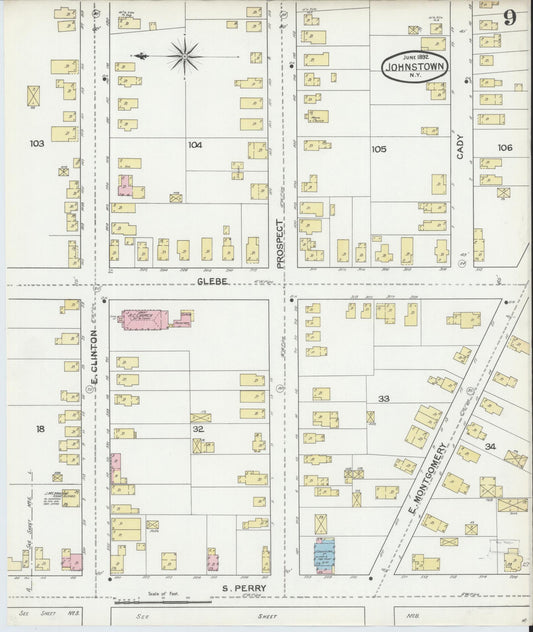 Sanborn Fire Insurance Map from Johnstown, Fulton County, New York (1892), Sheet #0009 - Historic Sanborn Fire Insurance Map Print, vintage old map wall art, antique decor, genealogy gift, New York New York map