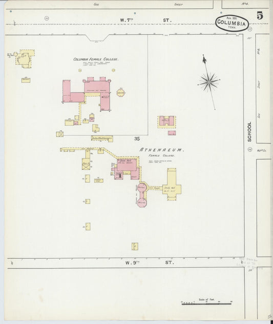 Sanborn Fire Insurance Map from Columbia, Maury County, Tennessee (1891), Sheet #0005 - Historic Sanborn Fire Insurance Map Print, vintage old map wall art, antique decor, genealogy gift, Tennessee Tennessee map
