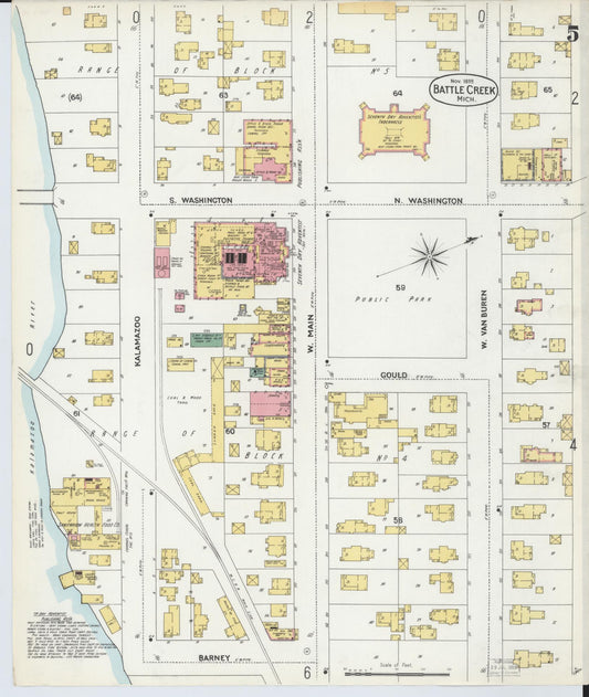 Sanborn Fire Insurance Map from Battle Creek, Calhoun County, Michigan (1899), Sheet #0005 - Historic Sanborn Fire Insurance Map Print, vintage old map wall art, antique decor, genealogy gift, Michigan Michigan map