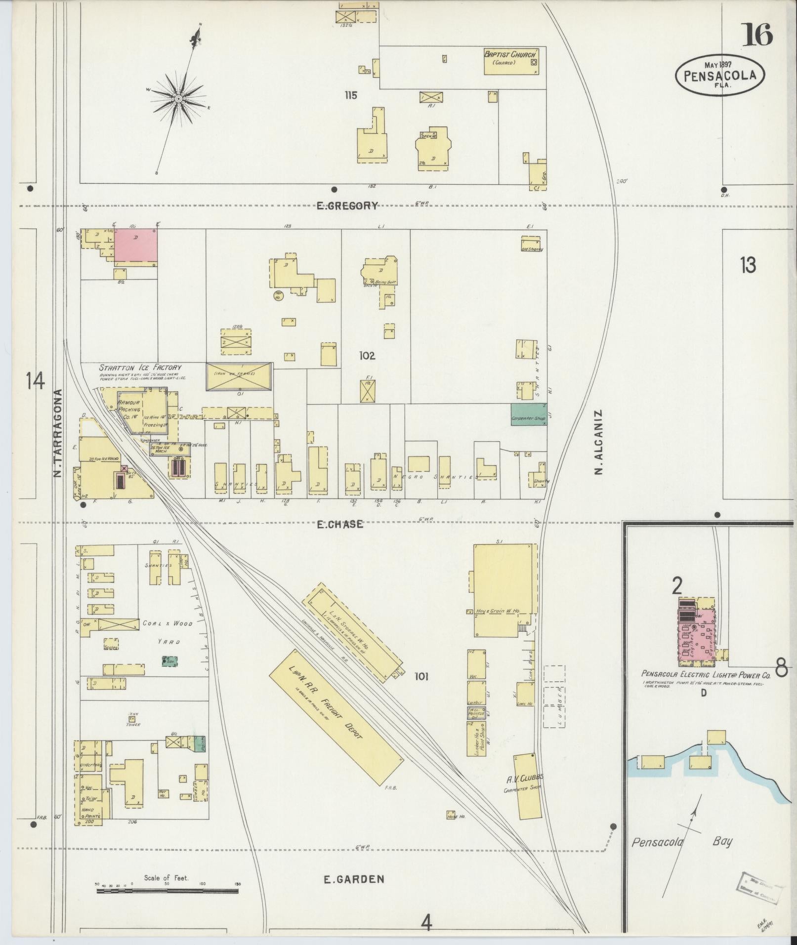Sanborn Fire Insurance Map from Pensacola, Escambia County, Florida (1897), Sheet #0016 - Complete Map Set gallery image, historic Sanborn map, vintage wall art, Florida Florida