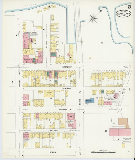 Sanborn Fire Insurance Map from Rensselaer, Rensselaer County, New York (1909), Sheet #0005 - Historic Sanborn Fire Insurance Map Print, vintage old map wall art, antique decor, genealogy gift, New York New York map