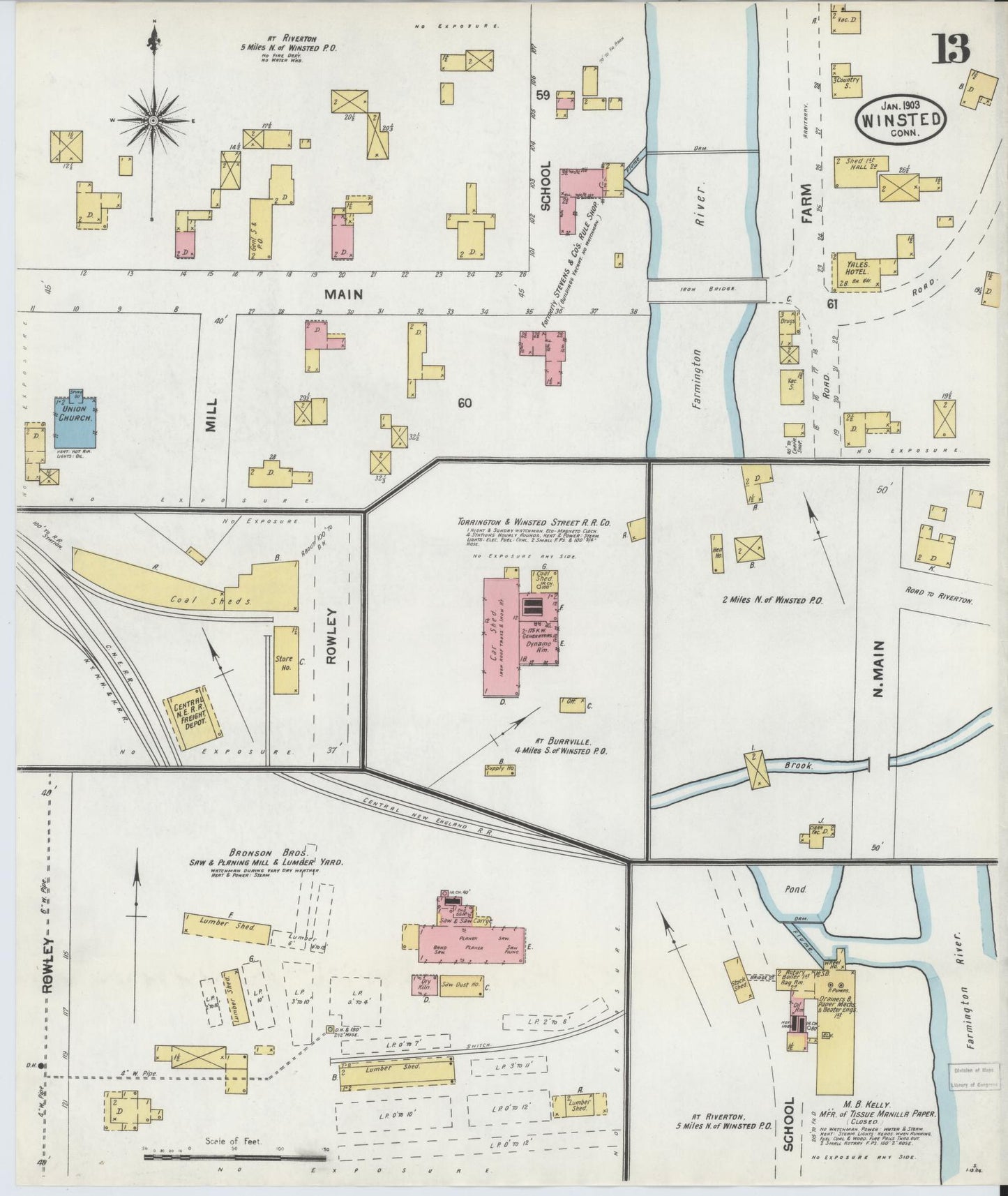 Sanborn Fire Insurance Map from Winsted, Litchfield County, Connecticut (1904), Sheet #0013 - Complete Map Set gallery image, historic Sanborn map, vintage wall art, Connecticut Connecticut