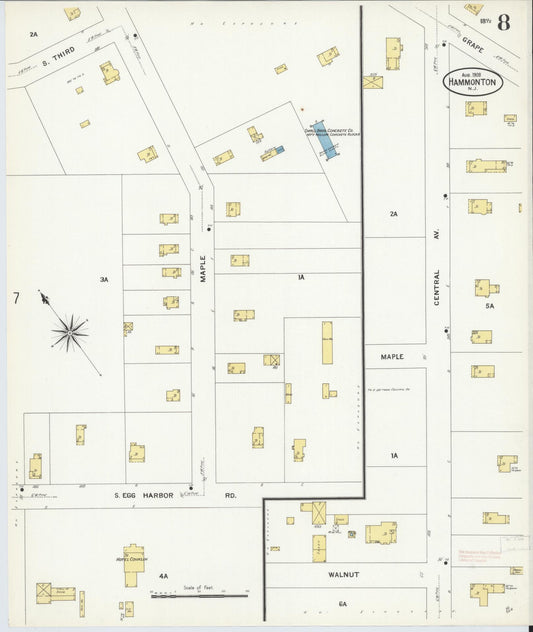 Sanborn Fire Insurance Map from Hammonton, Atlantic County, New Jersey (1908), Sheet #0008 - Historic Sanborn Fire Insurance Map Print, vintage old map wall art, antique decor, genealogy gift, New Jersey New Jersey map