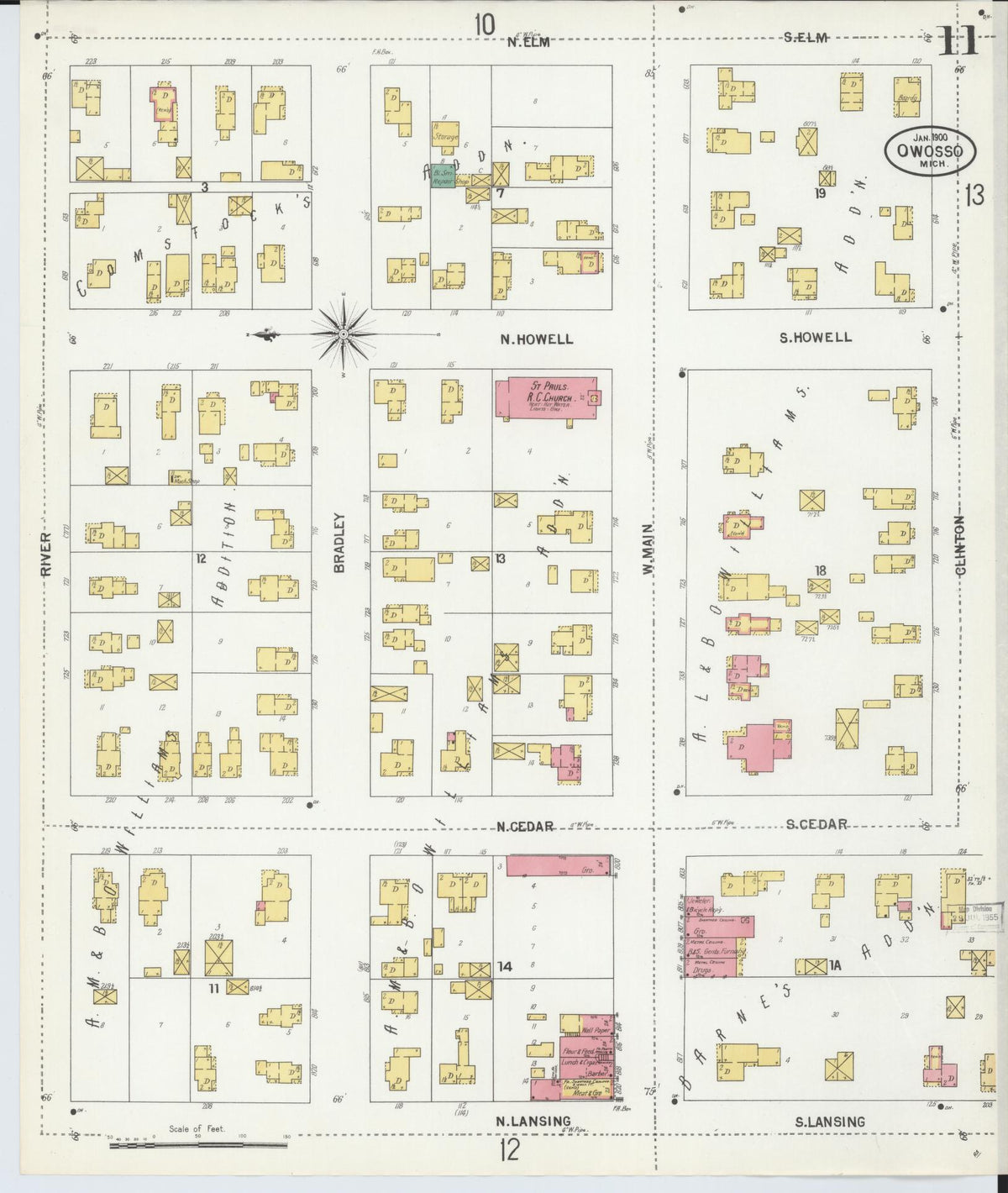 Sanborn Fire Insurance Map from Owosso, Shiawassee County, Michigan (1900), Sheet #0011 - Historic Sanborn Fire Insurance Map Print, vintage old map wall art, antique decor, genealogy gift, Michigan Michigan map