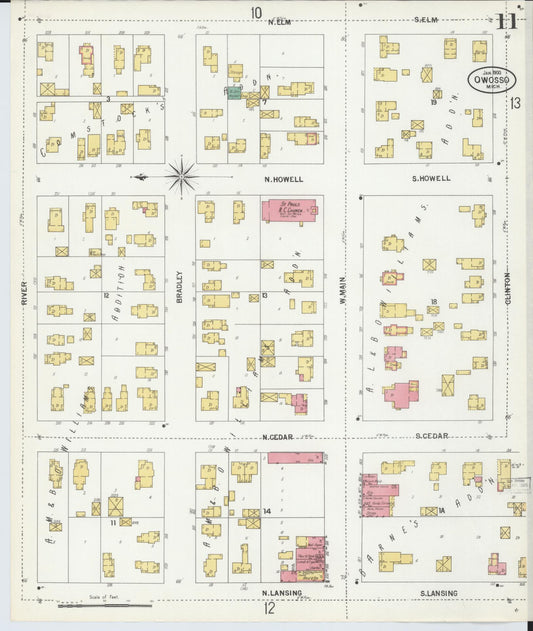 Sanborn Fire Insurance Map from Owosso, Shiawassee County, Michigan (1900), Sheet #0011 - Historic Sanborn Fire Insurance Map Print, vintage old map wall art, antique decor, genealogy gift, Michigan Michigan map