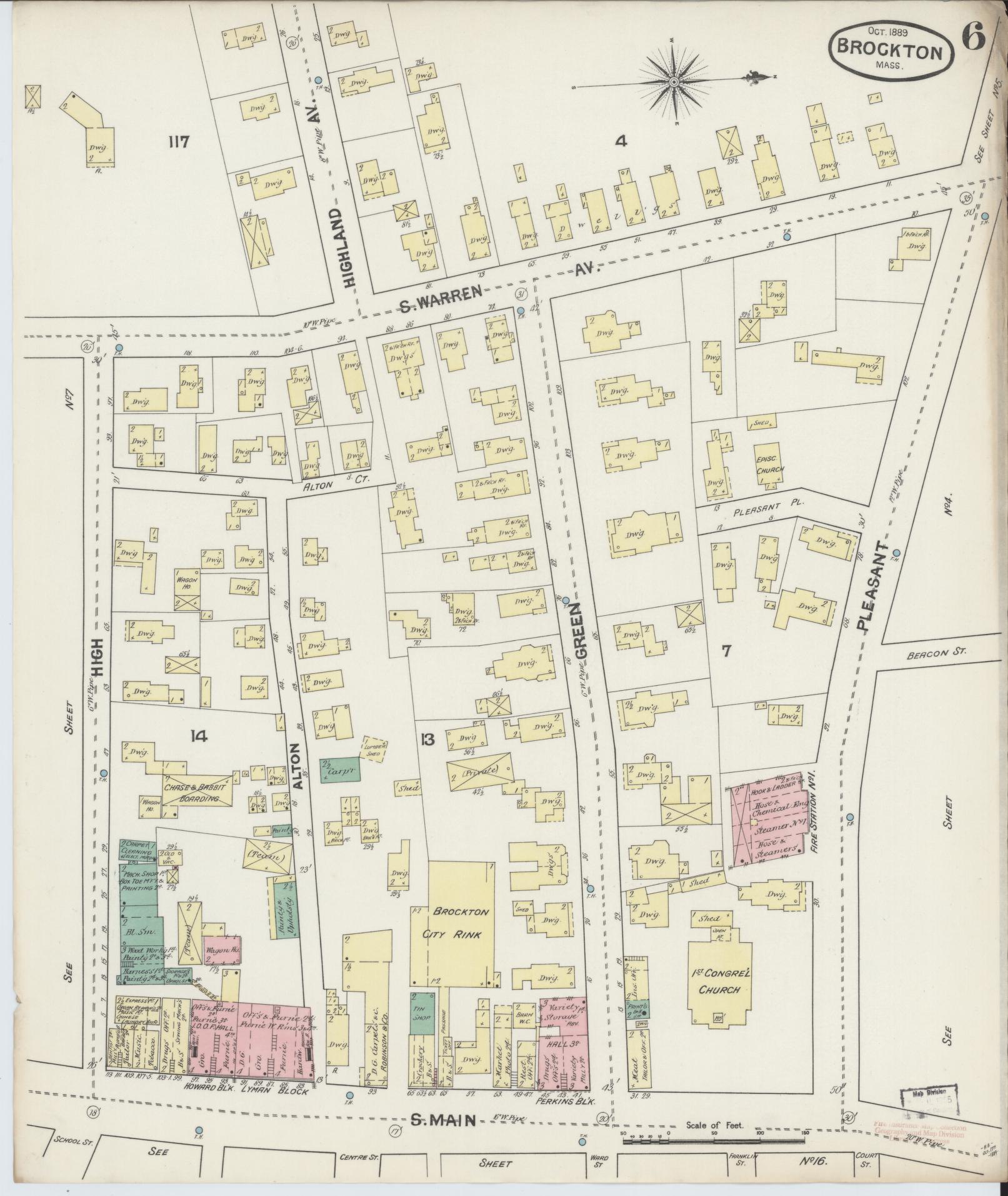 Sanborn Fire Insurance Map from Brockton, Plymouth County, Massachusetts (1889), Sheet #0006 - Complete Map Set gallery image, historic Sanborn map, vintage wall art, Massachusetts Massachusetts