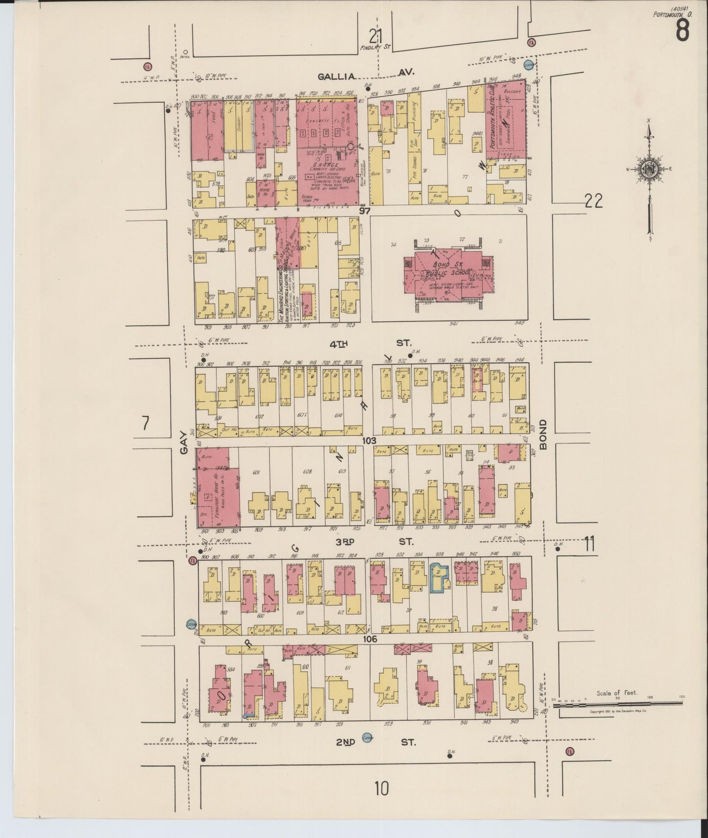 Sanborn Fire Insurance Map from Portsmouth, Scioto County, Ohio (1921), Sheet #0008 - Complete Map Set gallery image, historic Sanborn map, vintage wall art, Ohio Ohio