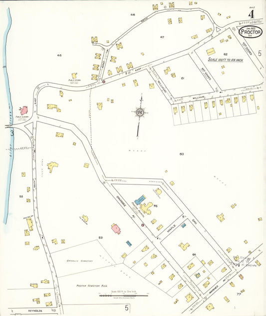 Sanborn Fire Insurance Map from Proctor, Rutland County, Vermont (1922), Sheet #0004 - Historic Sanborn Fire Insurance Map Print, vintage old map wall art, antique decor, genealogy gift, Vermont Vermont map