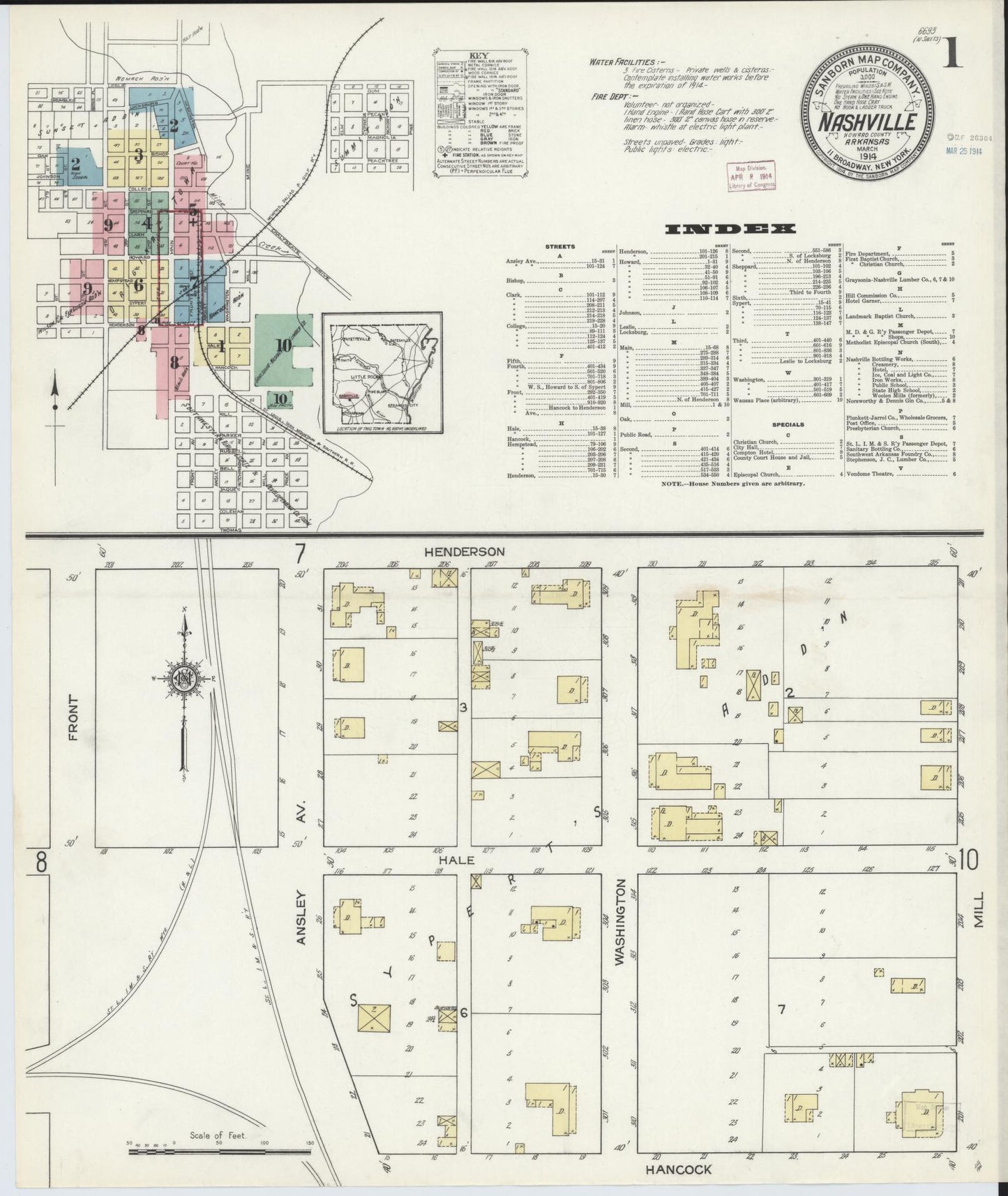 Sanborn Fire Insurance Map from Nashville, Howard County, Arkansas (1914), Sheet #0001 - Complete Map Set gallery image, historic Sanborn map, vintage wall art, Arkansas Arkansas