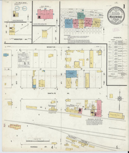 Sanborn Fire Insurance Map from Woodward, Woodward County, Oklahoma (1911), Sheet #0001 - Complete Map Set gallery image, historic Sanborn map, vintage wall art, Oklahoma Oklahoma