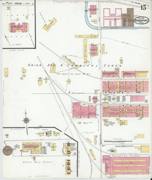 Sanborn Fire Insurance Map from Kingsport, Sullivan County, Tennessee (1919), Sheet #0015 - Historic Sanborn Fire Insurance Map Print, vintage old map wall art, antique decor, genealogy gift, Tennessee Tennessee map