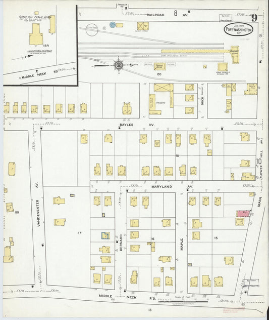 Sanborn Fire Insurance Map from Port Washington, Nassau County, New York (1919), Sheet #0009 - Historic Sanborn Fire Insurance Map Print, vintage old map wall art, antique decor, genealogy gift, New York New York map
