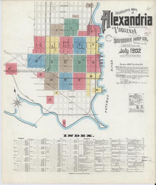 Sanborn Fire Insurance Map from Alexandria, Independent Cities, Virginia (1902), Sheet #0001 - Historic Sanborn Fire Insurance Map Print, vintage old map wall art, antique decor, genealogy gift, Virginia Virginia map