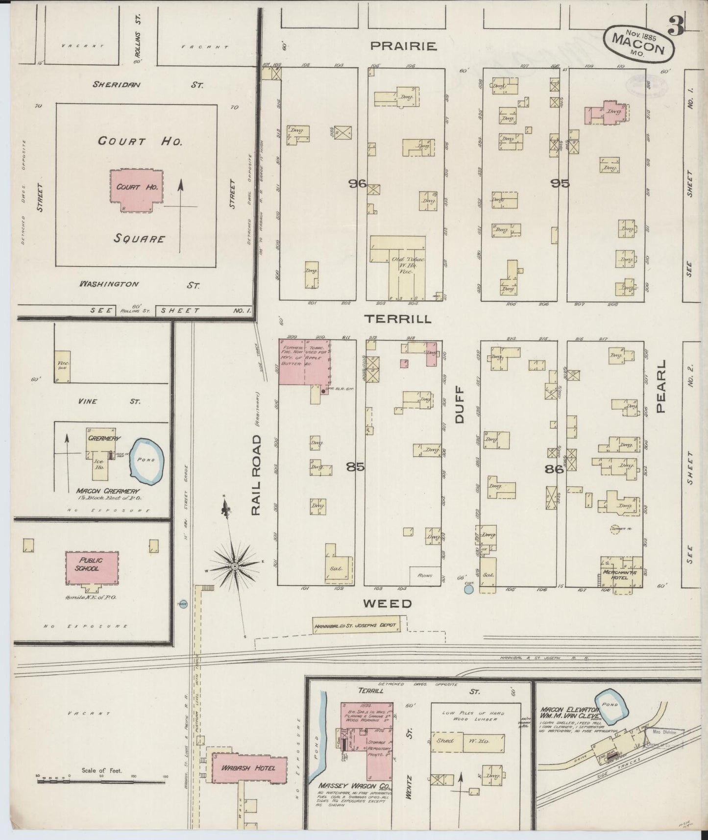 Sanborn Fire Insurance Map from Macon, Macon County, Missouri (1885), Sheet #0003 - Complete Map Set gallery image, historic Sanborn map, vintage wall art, Missouri Missouri
