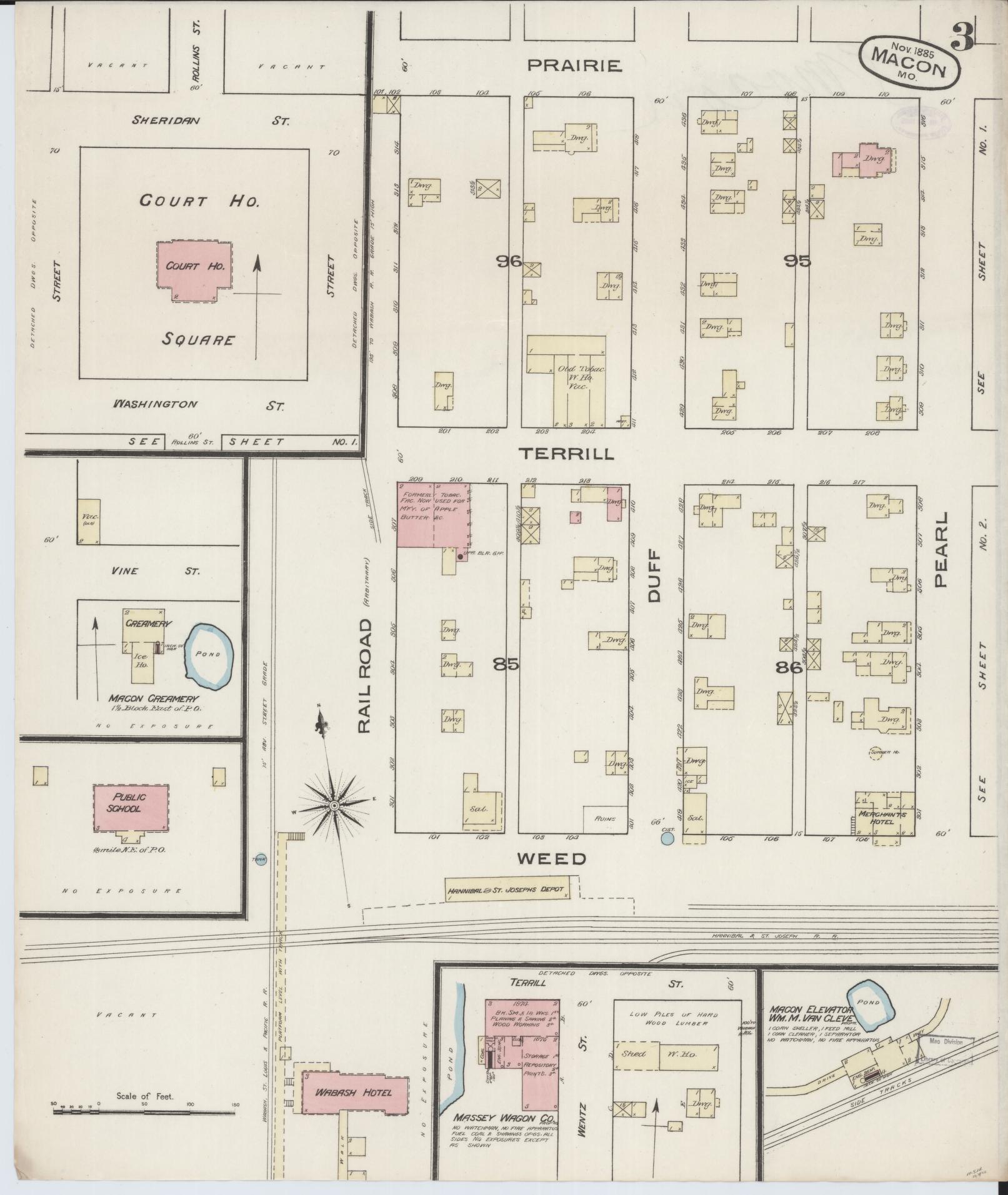Sanborn Fire Insurance Map from Macon, Macon County, Missouri (1885), Sheet #0003 - Complete Map Set gallery image, historic Sanborn map, vintage wall art, Missouri Missouri