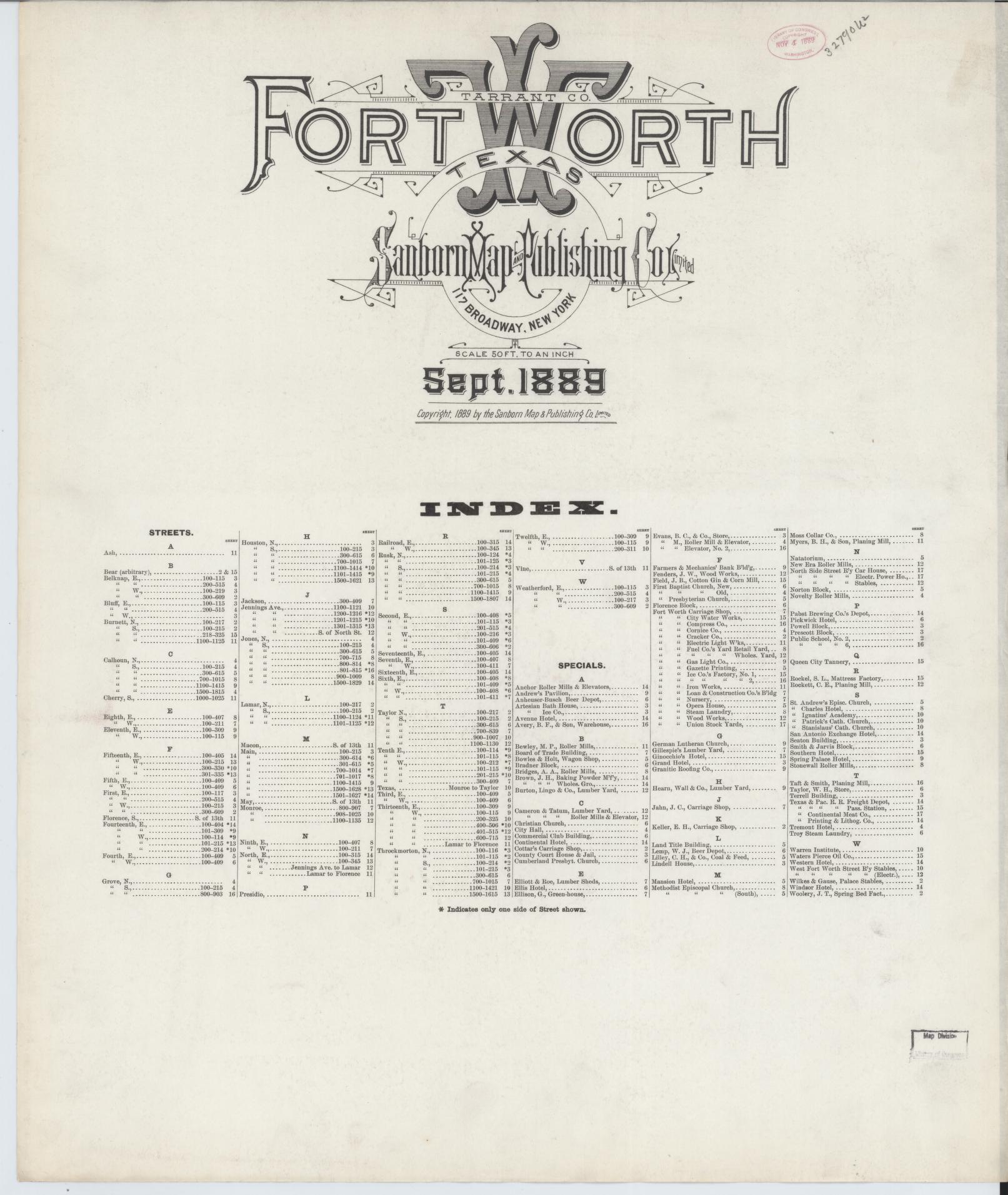 Sanborn Fire Insurance Map from Fort Worth, Tarrant County, Texas. (1899) – Historic Sanborn Fire Insurance Map Print