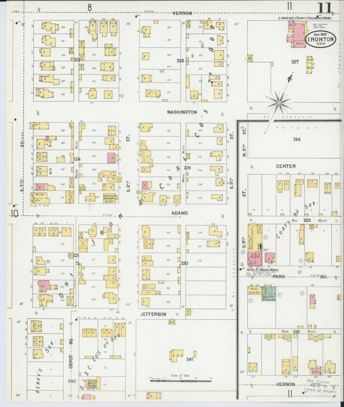 Sanborn Fire Insurance Map from Ironton, Lawrence County, Ohio (1900), Sheet #0011 - Historic Sanborn Fire Insurance Map Print, vintage old map wall art, antique decor, genealogy gift, Ohio Ohio map