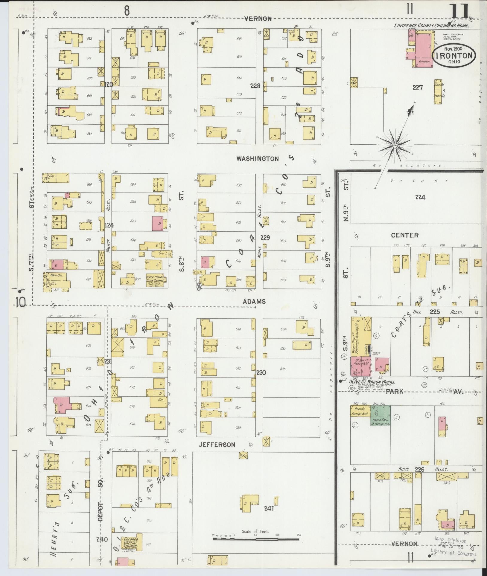 Sanborn Fire Insurance Map from Ironton, Lawrence County, Ohio (1900), Sheet #0011 - Historic Sanborn Fire Insurance Map Print, vintage old map wall art, antique decor, genealogy gift, Ohio Ohio map