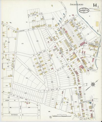 Sanborn Fire Insurance Map from Jeannette, Westmoreland County, Pennsylvania (1916), Sheet #0014 - Complete Map Set gallery image, historic Sanborn map, vintage wall art, Pennsylvania Pennsylvania