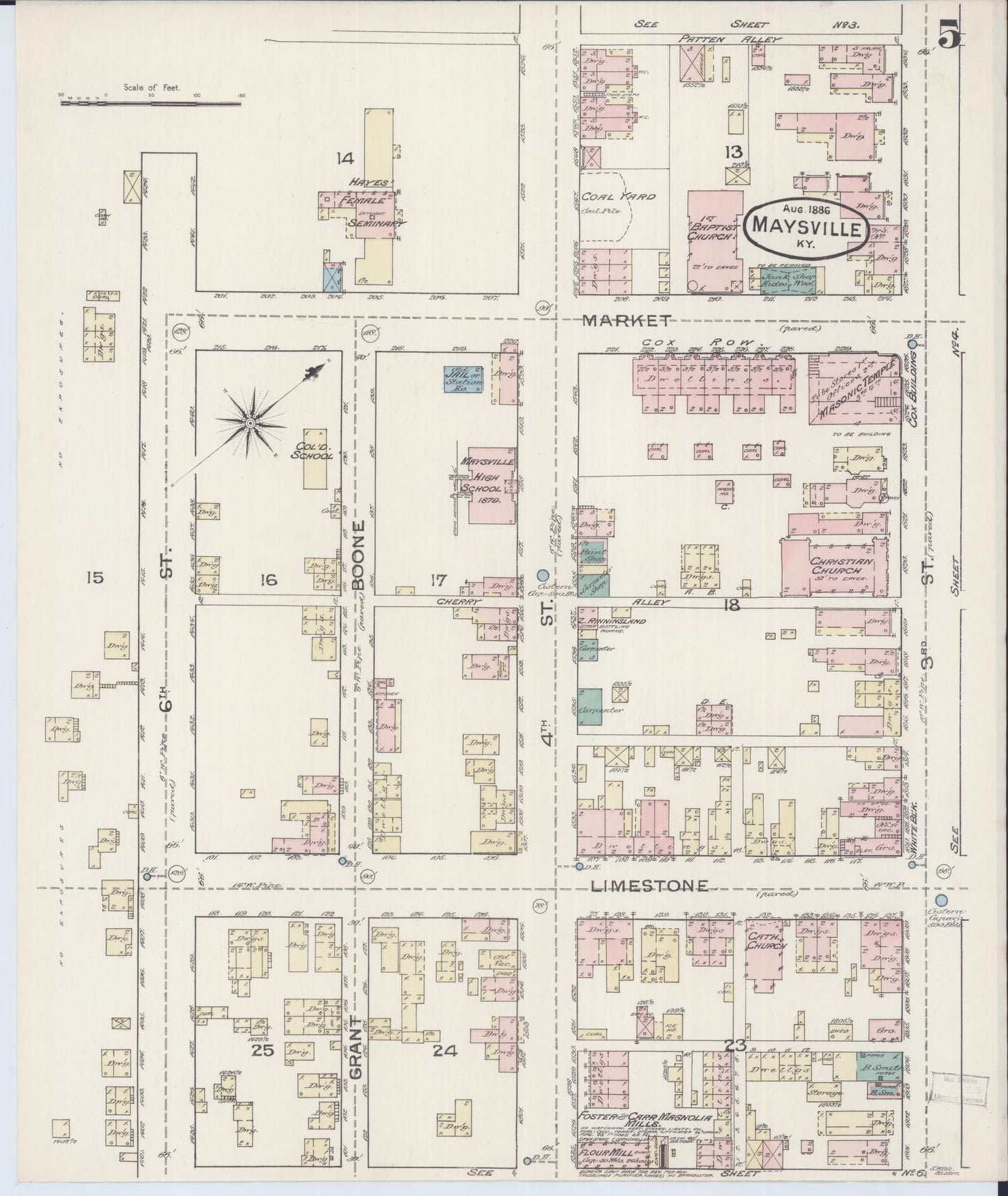 Sanborn Fire Insurance Map from Maysville, Mason County, Kentucky (1886), Sheet #0005 - Historic Sanborn Fire Insurance Map Print, vintage old map wall art, antique decor, genealogy gift, Kentucky Kentucky map