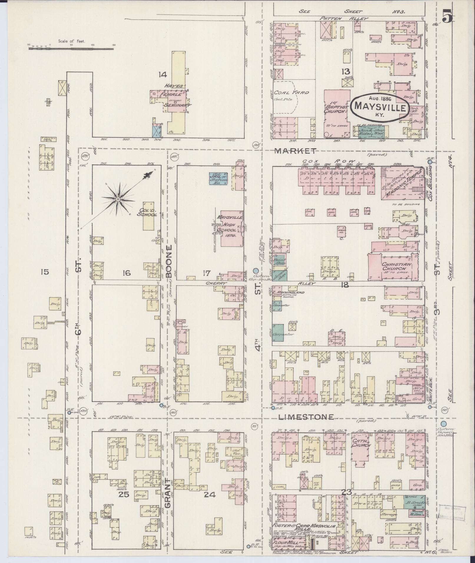 Sanborn Fire Insurance Map from Maysville, Mason County, Kentucky (1886), Sheet #0005 - Historic Sanborn Fire Insurance Map Print, vintage old map wall art, antique decor, genealogy gift, Kentucky Kentucky map