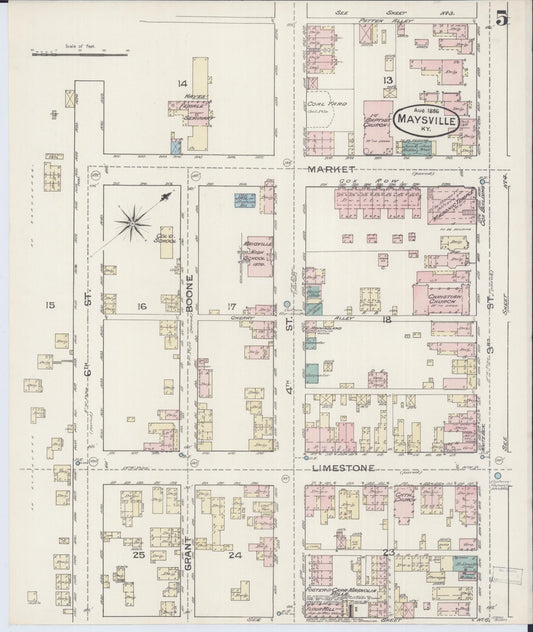 Sanborn Fire Insurance Map from Maysville, Mason County, Kentucky (1886), Sheet #0005 - Historic Sanborn Fire Insurance Map Print, vintage old map wall art, antique decor, genealogy gift, Kentucky Kentucky map