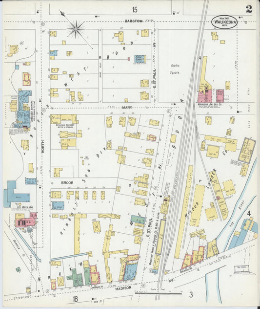 Sanborn Fire Insurance Map from Waukesha, Waukesha County, Wisconsin (1901), Sheet #0002 - Historic Sanborn Fire Insurance Map Print, vintage old map wall art, antique decor, genealogy gift, Wisconsin Wisconsin map