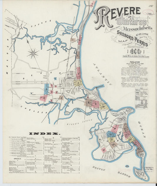 Sanborn Fire Insurance Map from Revere, Suffolk County, Massachusetts (1891), Sheet #0001 - Complete Map Set gallery image, historic Sanborn map, vintage wall art, Massachusetts Massachusetts