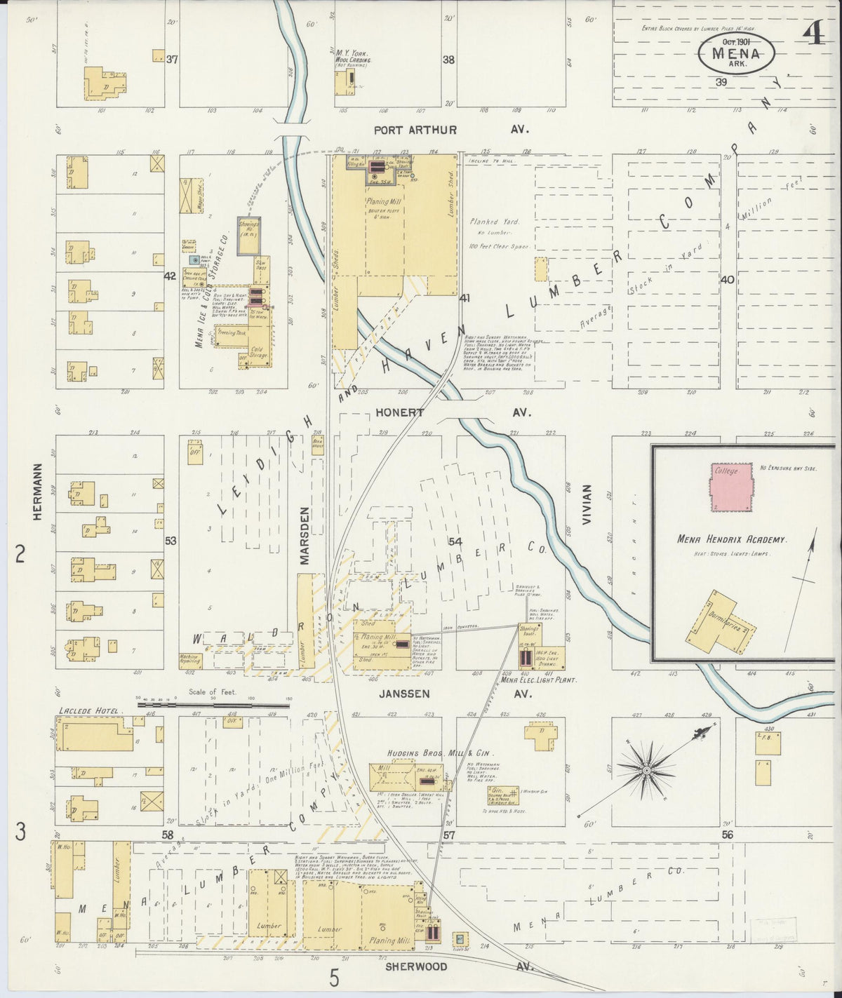 Sanborn Fire Insurance Map from Mena, Polk County, Arkansas (1901), Sheet #0004 - Complete Map Set gallery image, historic Sanborn map, vintage wall art, Arkansas Arkansas