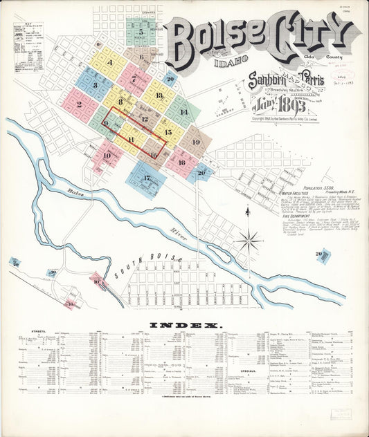 Sanborn Fire Insurance Map from Boise, Ada County, Idaho (1893), Sheet #0001 - Complete Map Set gallery image, historic Sanborn map, vintage wall art, Idaho Idaho