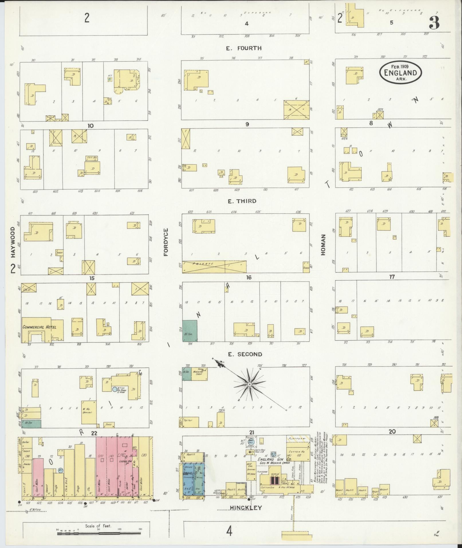 Sanborn Fire Insurance Map from England, Lonoke County, Arkansas (1909), Sheet #0003 - Complete Map Set gallery image, historic Sanborn map, vintage wall art, Arkansas Arkansas