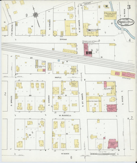 Sanborn Fire Insurance Map from Russellville, Pope County, Arkansas (1919), Sheet #0003 - Historic Sanborn Fire Insurance Map Print, vintage old map wall art, antique decor, genealogy gift, Arkansas Arkansas map
