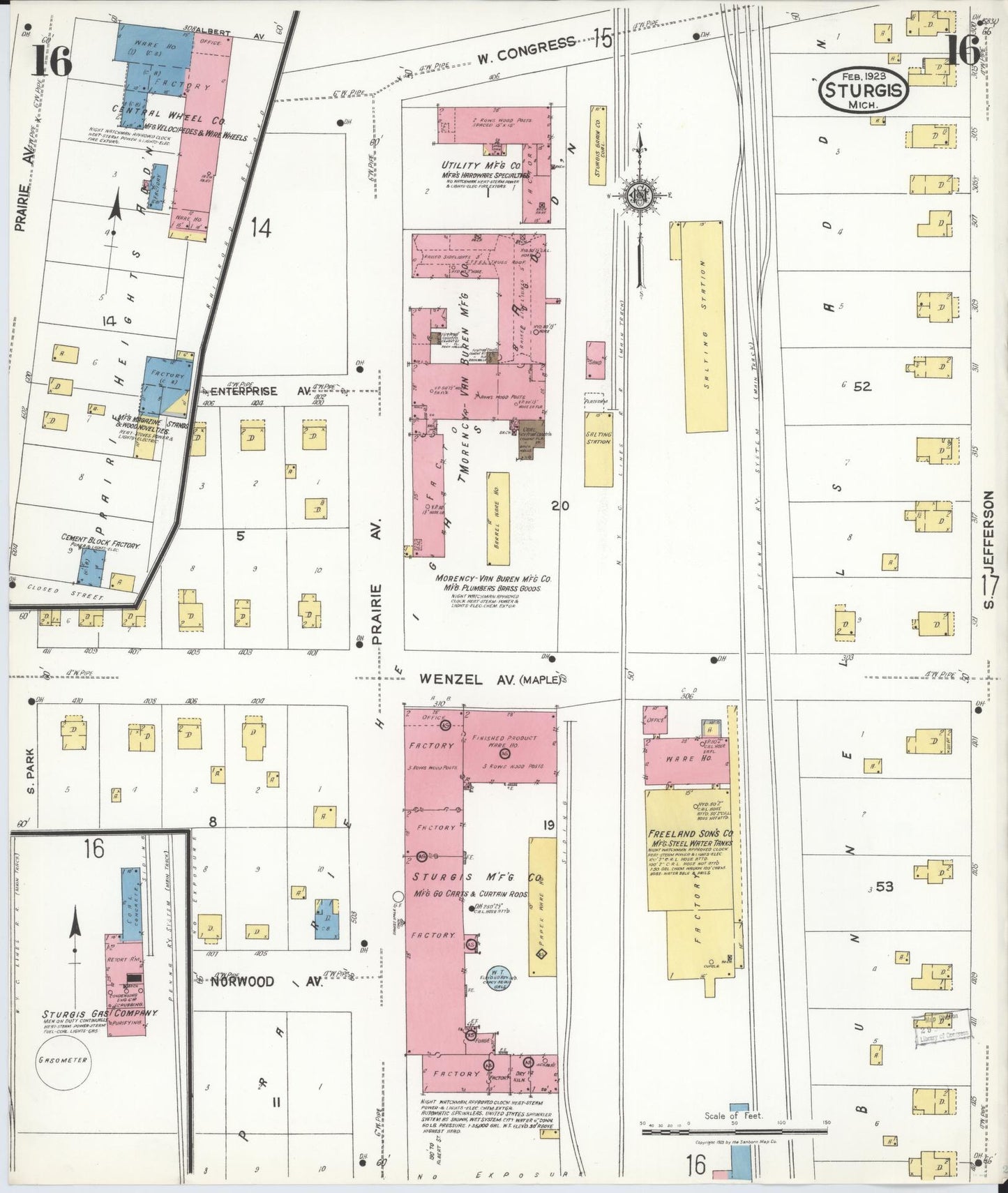 Sanborn Fire Insurance Map from Sturgis, Saint Joseph County, Michigan (1923), Sheet #0016 - Historic Sanborn Fire Insurance Map Print, vintage old map wall art, antique decor, genealogy gift, Michigan Michigan map