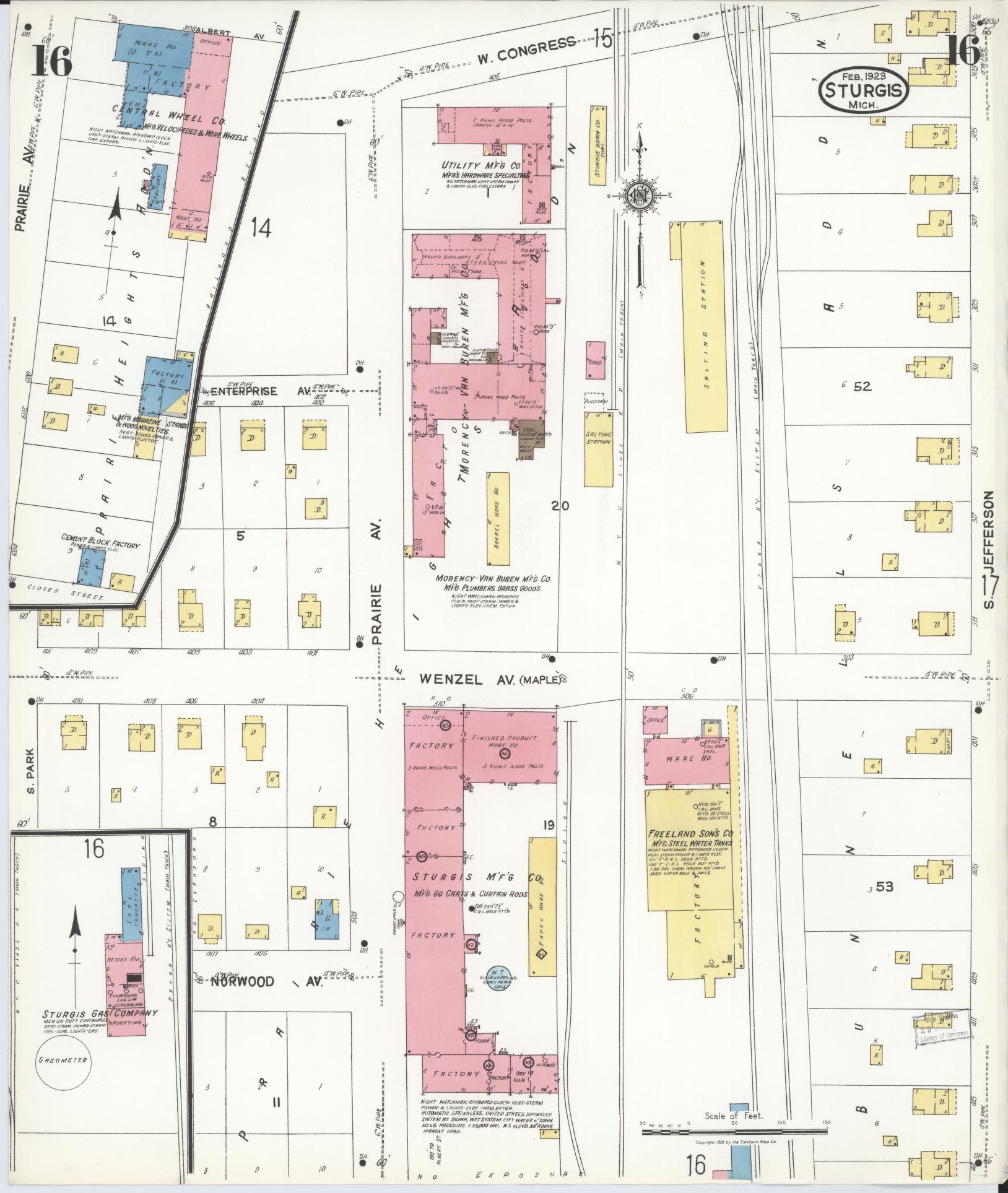 Sanborn Fire Insurance Map from Sturgis, Saint Joseph County, Michigan (1923), Sheet #0016 - Historic Sanborn Fire Insurance Map Print, vintage old map wall art, antique decor, genealogy gift, Michigan Michigan map