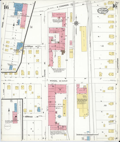 Sanborn Fire Insurance Map from Sturgis, Saint Joseph County, Michigan (1923), Sheet #0016 - Historic Sanborn Fire Insurance Map Print, vintage old map wall art, antique decor, genealogy gift, Michigan Michigan map