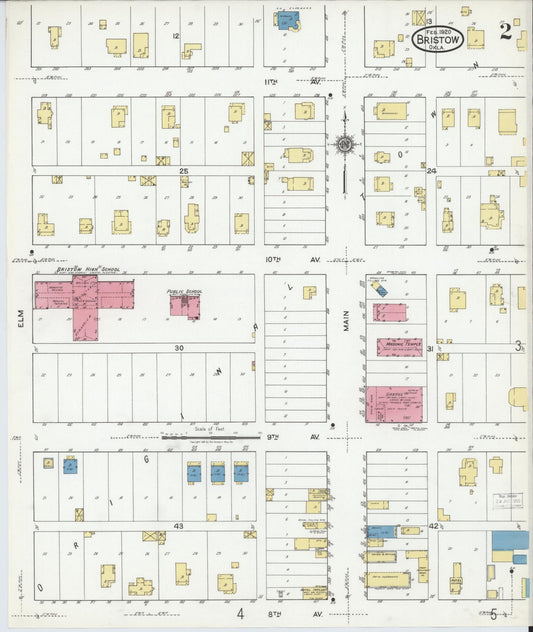 Sanborn Fire Insurance Map from Bristow, Creek County, Oklahoma (1920), Sheet #0002 - Historic Sanborn Fire Insurance Map Print, vintage old map wall art, antique decor, genealogy gift, Oklahoma Oklahoma map