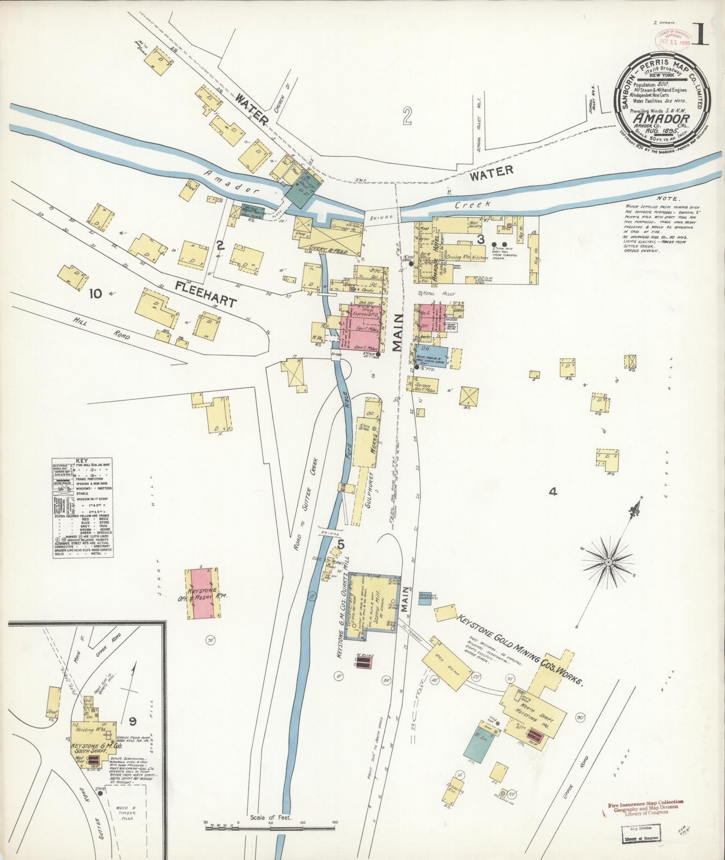 Sanborn Fire Insurance Map from Amador, Amador County, California (1895), Sheet #0001 - Historic Sanborn Fire Insurance Map Print, vintage old map wall art, antique decor, genealogy gift, California California map