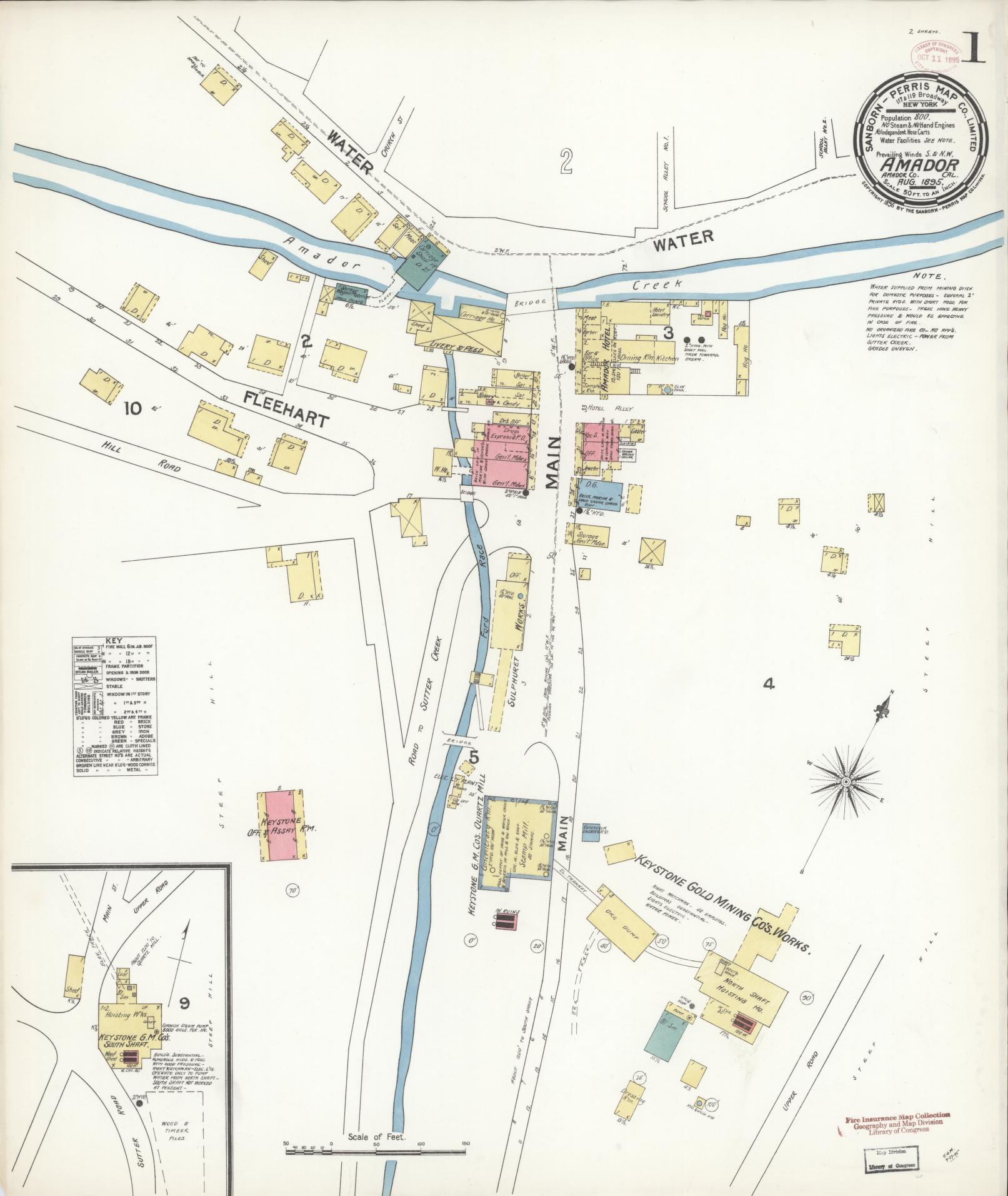 Sanborn Fire Insurance Map from Amador, Amador County, California (1895), Sheet #0001 - Historic Sanborn Fire Insurance Map Print, vintage old map wall art, antique decor, genealogy gift, California California map