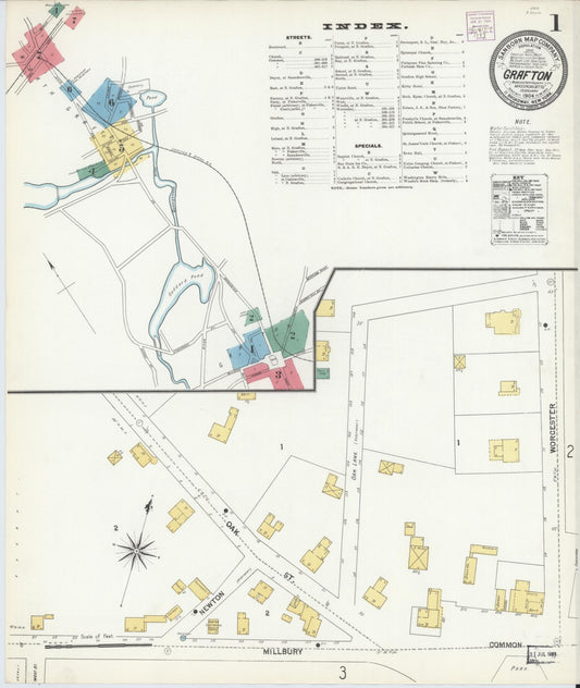 Sanborn Fire Insurance Map from Grafton, Worcester County, Massachusetts (1904), Sheet #0001 - Complete Map Set gallery image, historic Sanborn map, vintage wall art, Massachusetts Massachusetts