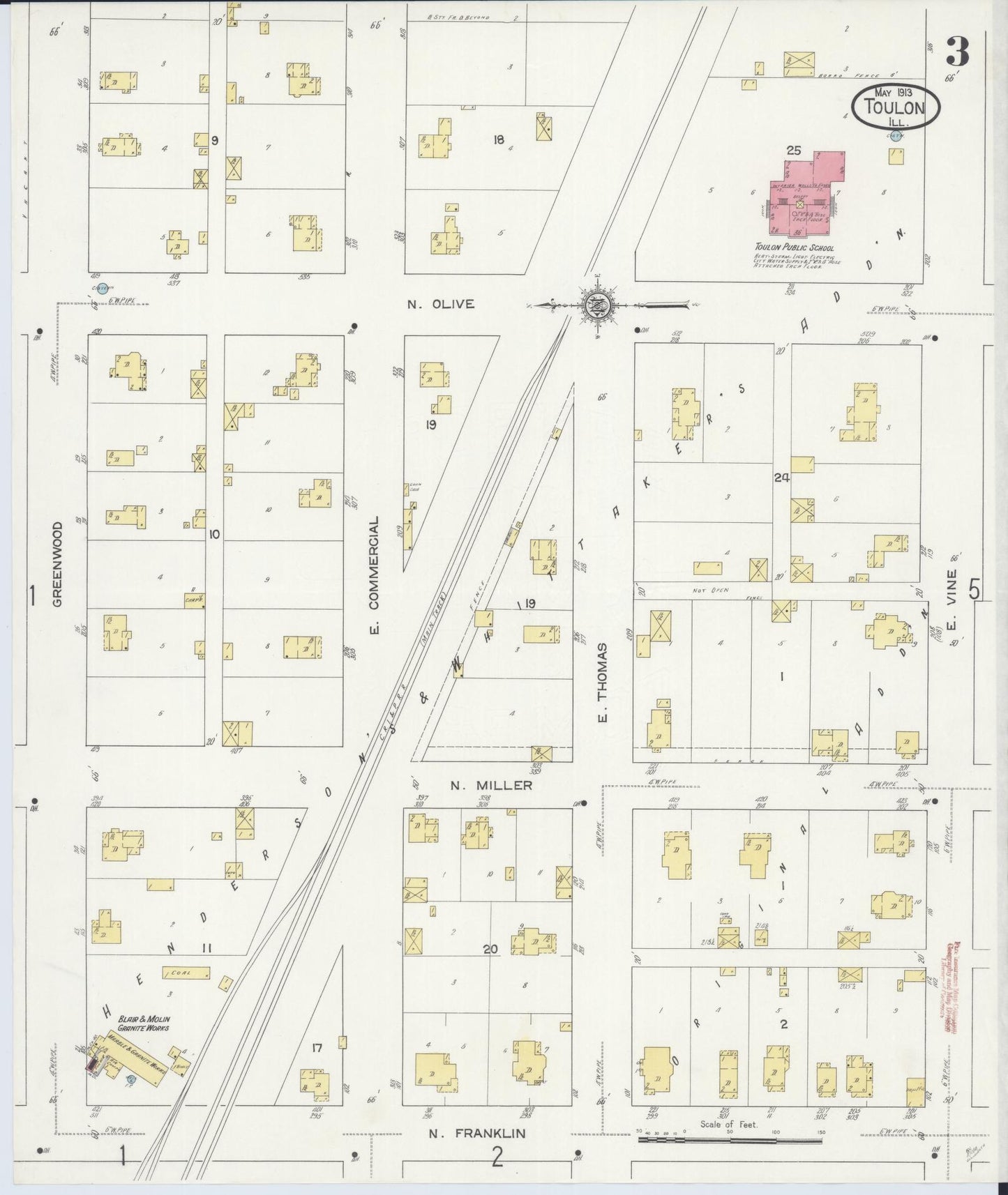 Sanborn Fire Insurance Map from Toulon, Stark County, Illinois (1913), Sheet #0003 - Complete Map Set gallery image, historic Sanborn map, vintage wall art, Illinois Illinois