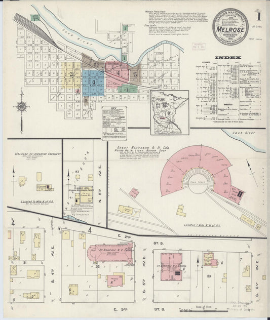 Sanborn Fire Insurance Map from Melrose, Stearns County, Minnesota (1914), Sheet #0001 - Historic Sanborn Fire Insurance Map Print, vintage old map wall art, antique decor, genealogy gift, Minnesota Minnesota map