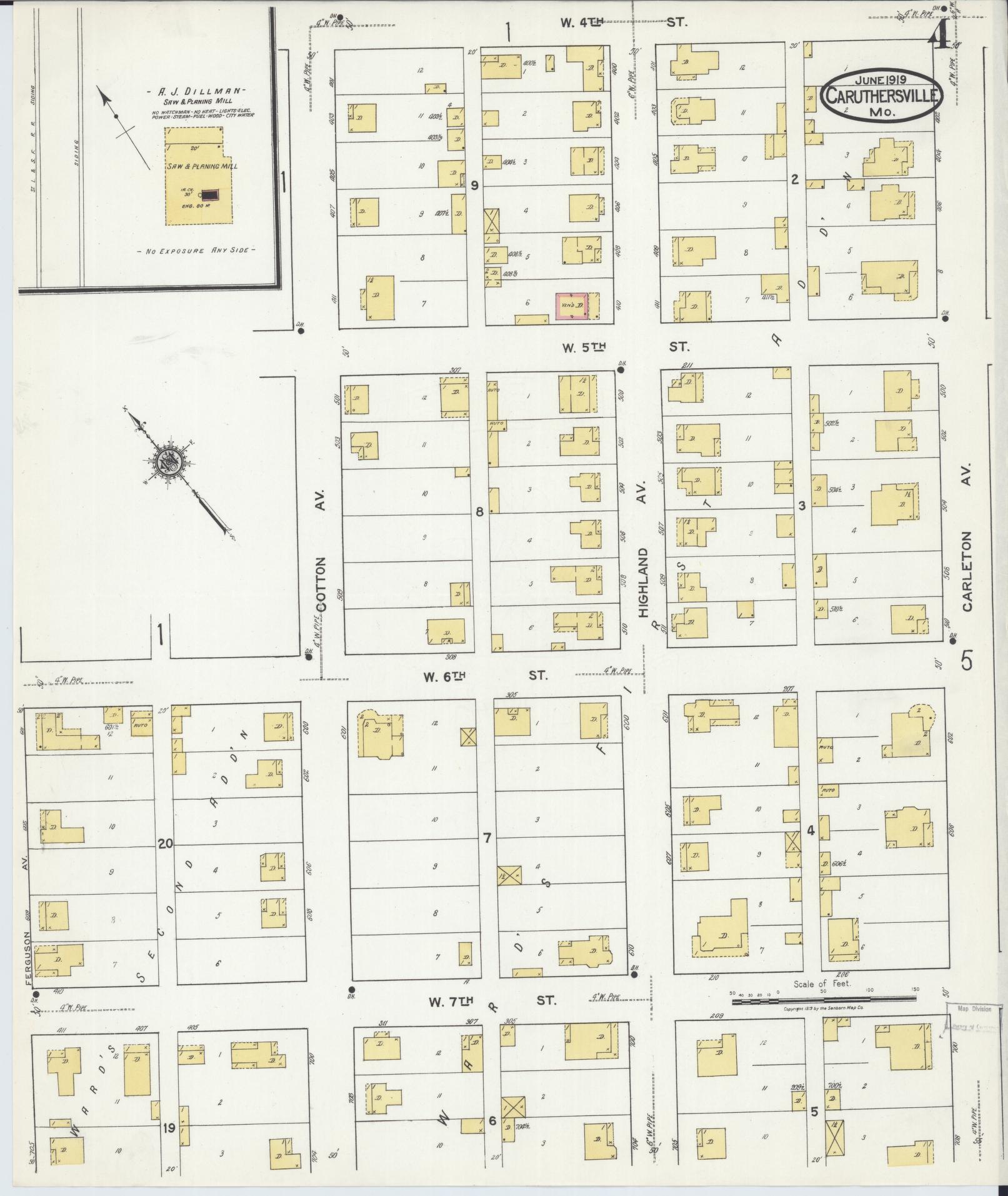 Sanborn Fire Insurance Map from Caruthersville, Pemiscot County, Missouri (1919), Sheet #0004 - Complete Map Set gallery image, historic Sanborn map, vintage wall art, Missouri Missouri